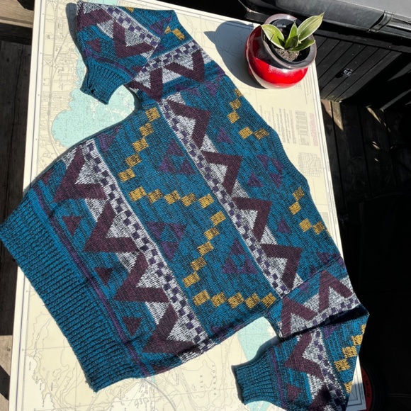 Vintage 90s Hi Yu Leather Trimmed Dad Sweater - Picture 5 of 5